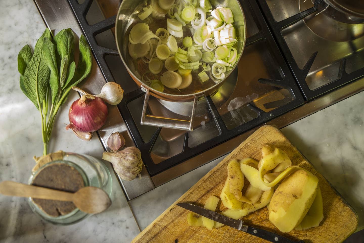 Preparing "Vellutata di Porri", Cream of Leek soup
